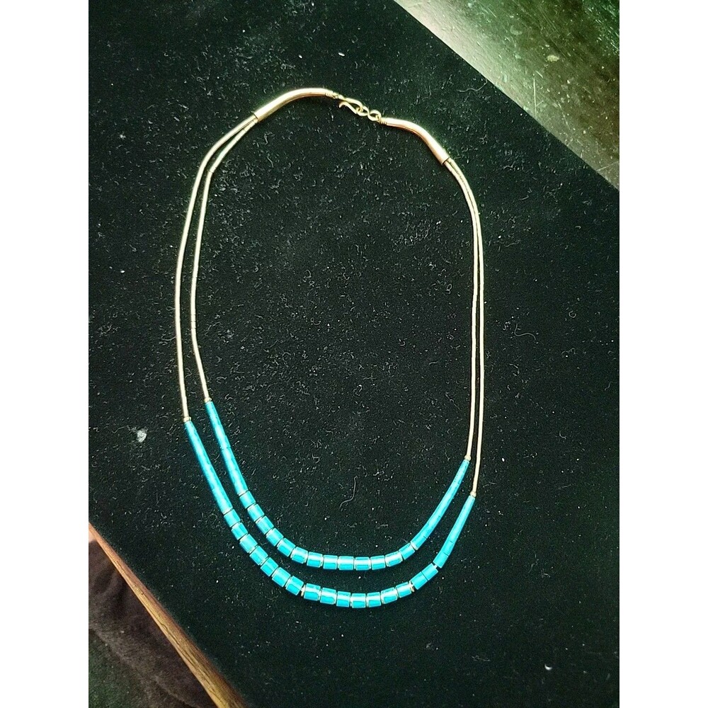 Vintage Turquoise And Gold Filled Two Strand Delicate Necklace Marked G/F